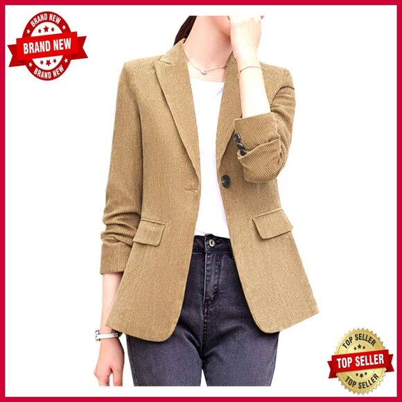 Jackets & Blazers - Slim Fit Corduroy Blazer Jacket Long Sleeve Button Down Work Office Coat